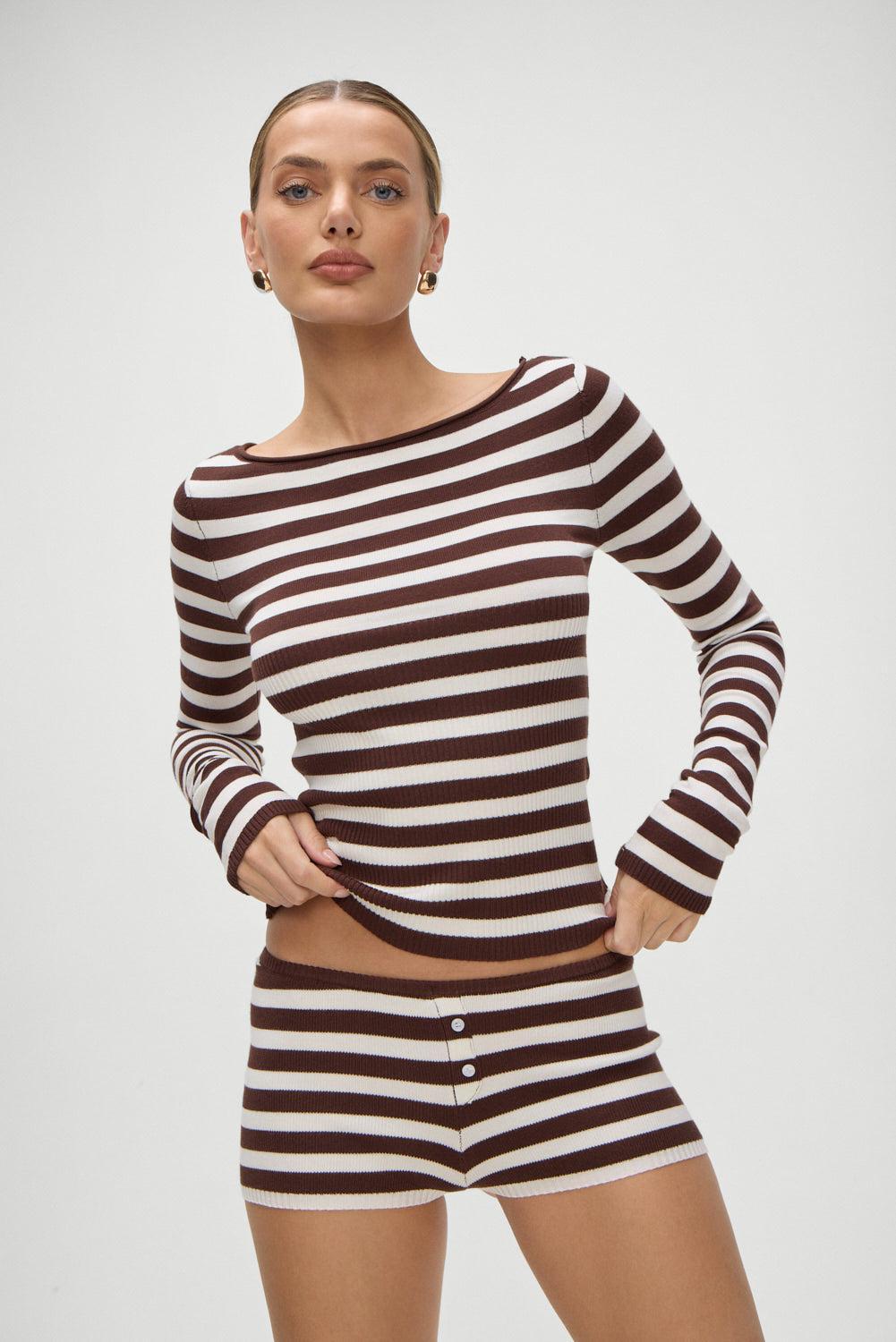 Bradley Knit Booty Shorts - Brown Sugar Stripe Product Image