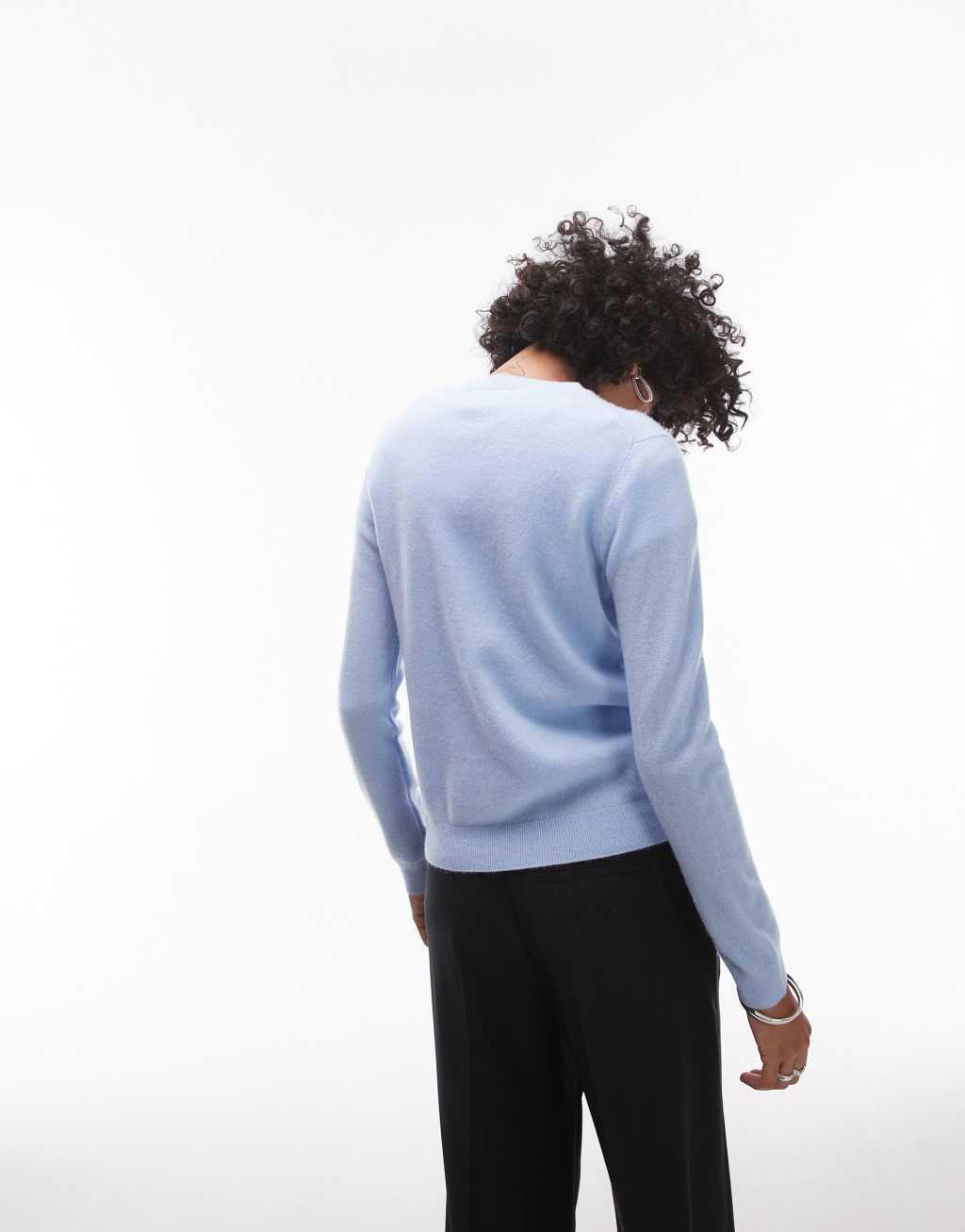 Mango cashmere round neck sweater in light blue Product Image