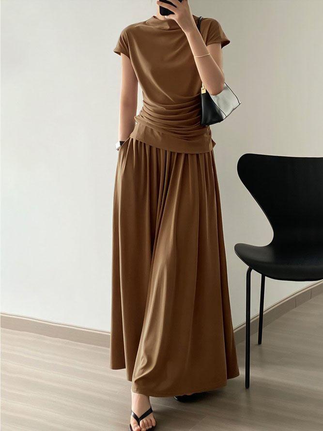 Short Sleeves Solid Color Mock Neck T-Shirts Tops Product Image