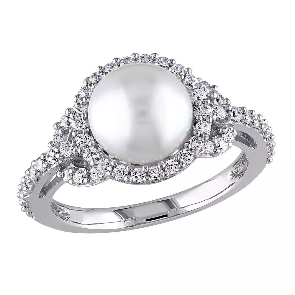Sterling Silver Freshwater Cultured Pearl & Cubic Zirconia Ring, Women's, Size: 5.50, White Product Image