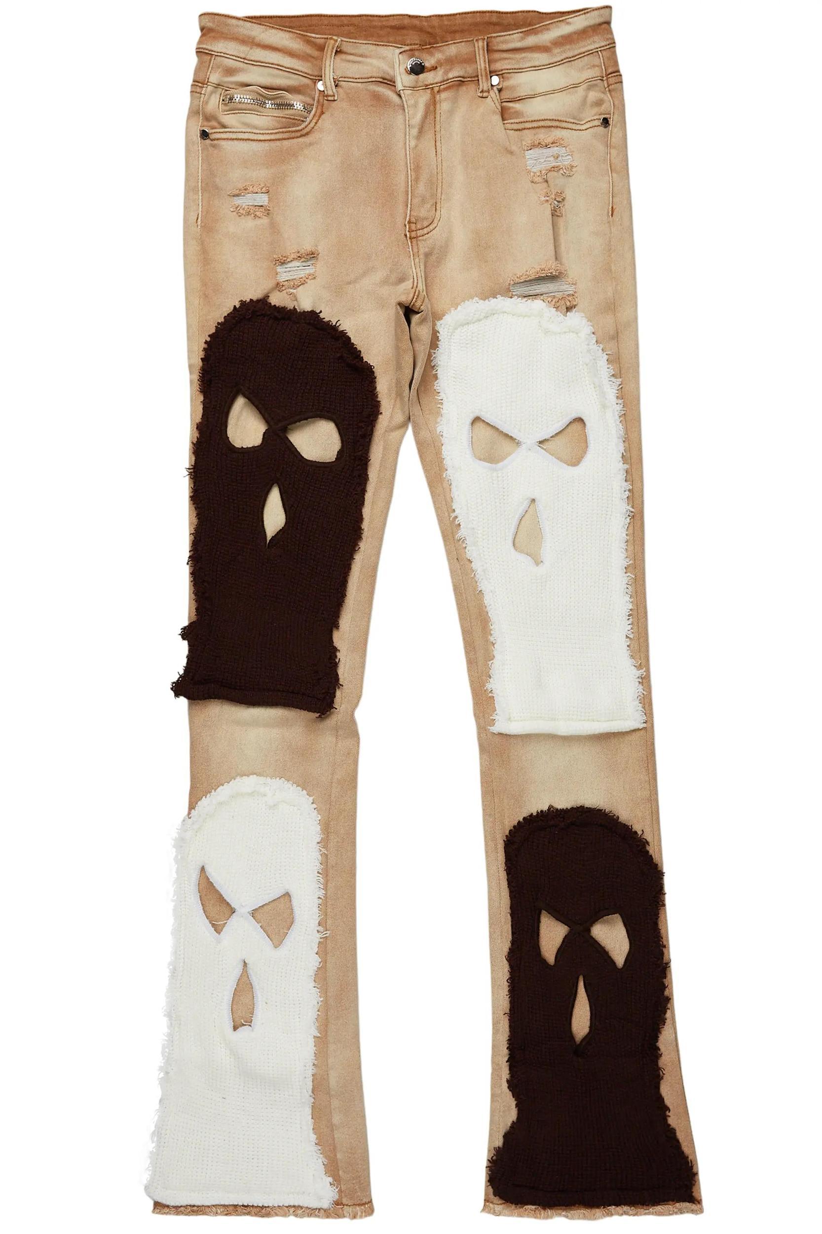 Destry Tan Patchwork Stacked Flare Jean Male Product Image