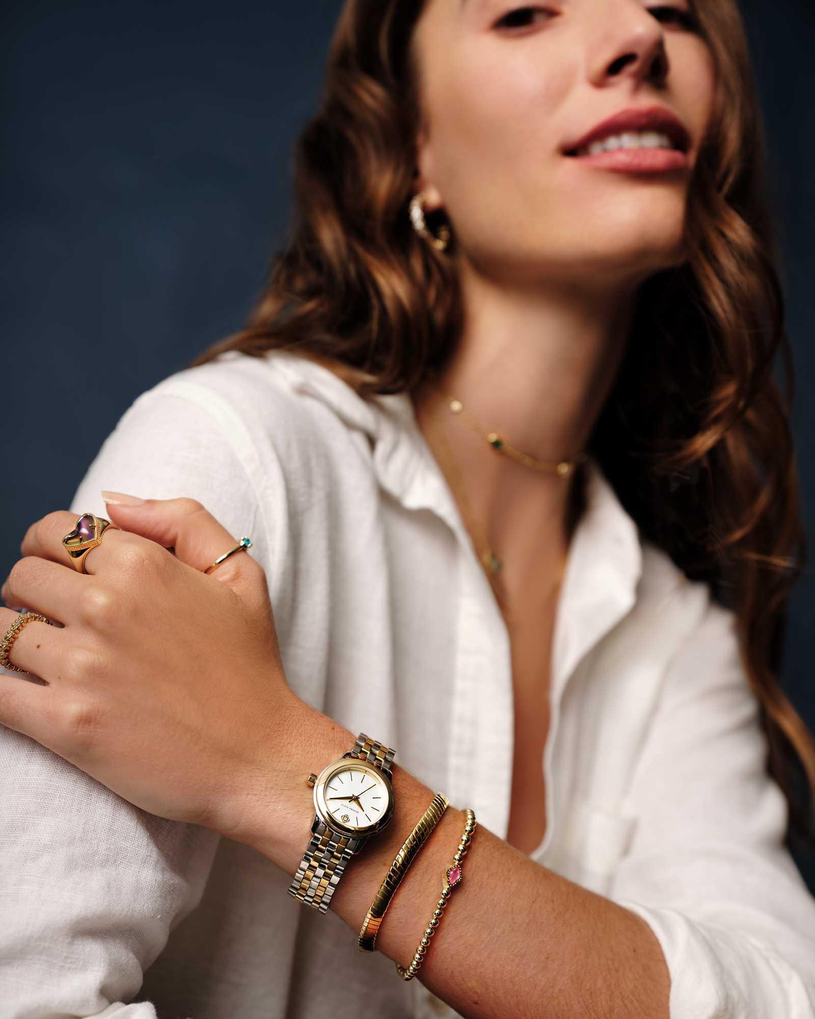 Abbie Gold Beaded Stretch Bracelet in Azalea Illusion Product Image