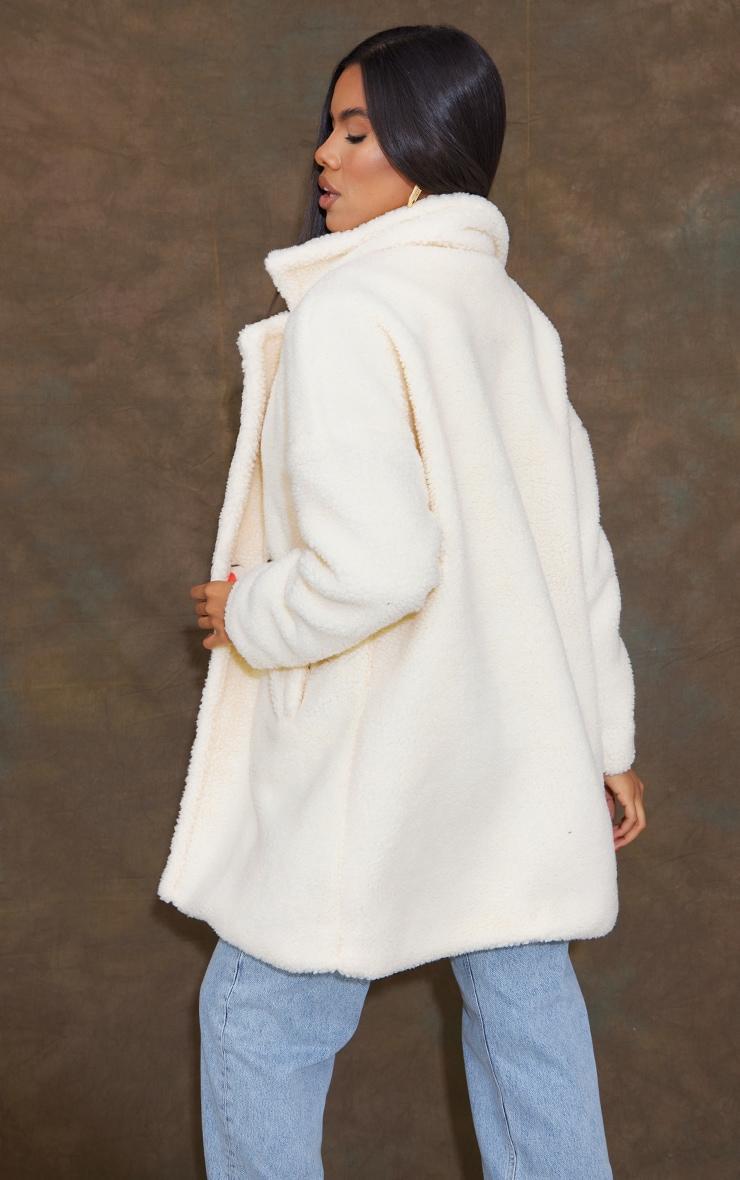 Cream Borg Lapel Drop Arm Midi Coat Product Image