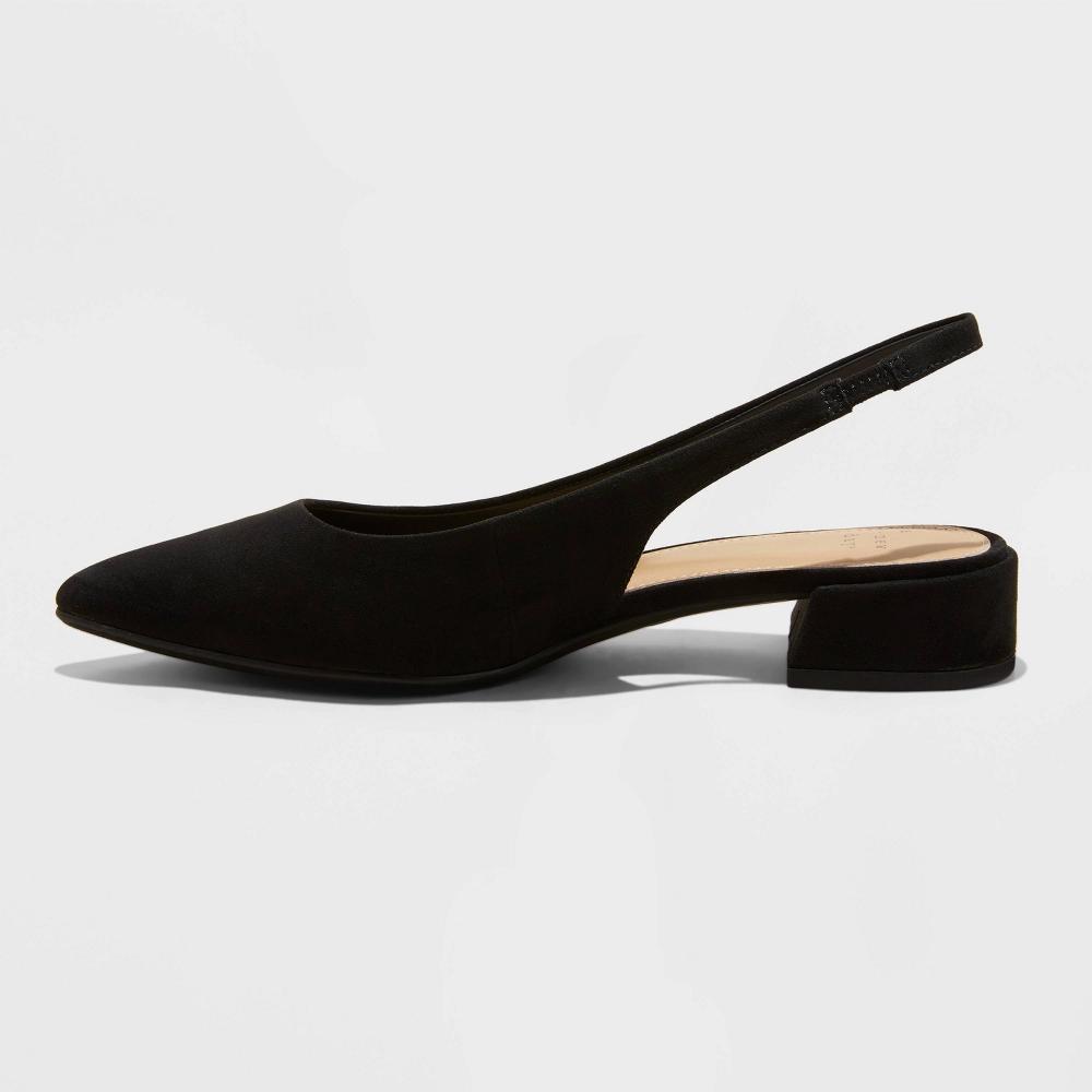 Womens Elle Slingback Pointed Toe Heels - A New Day Black 7: Cushioned Insole, Block Heel, Microsuede, Slip On Product Image