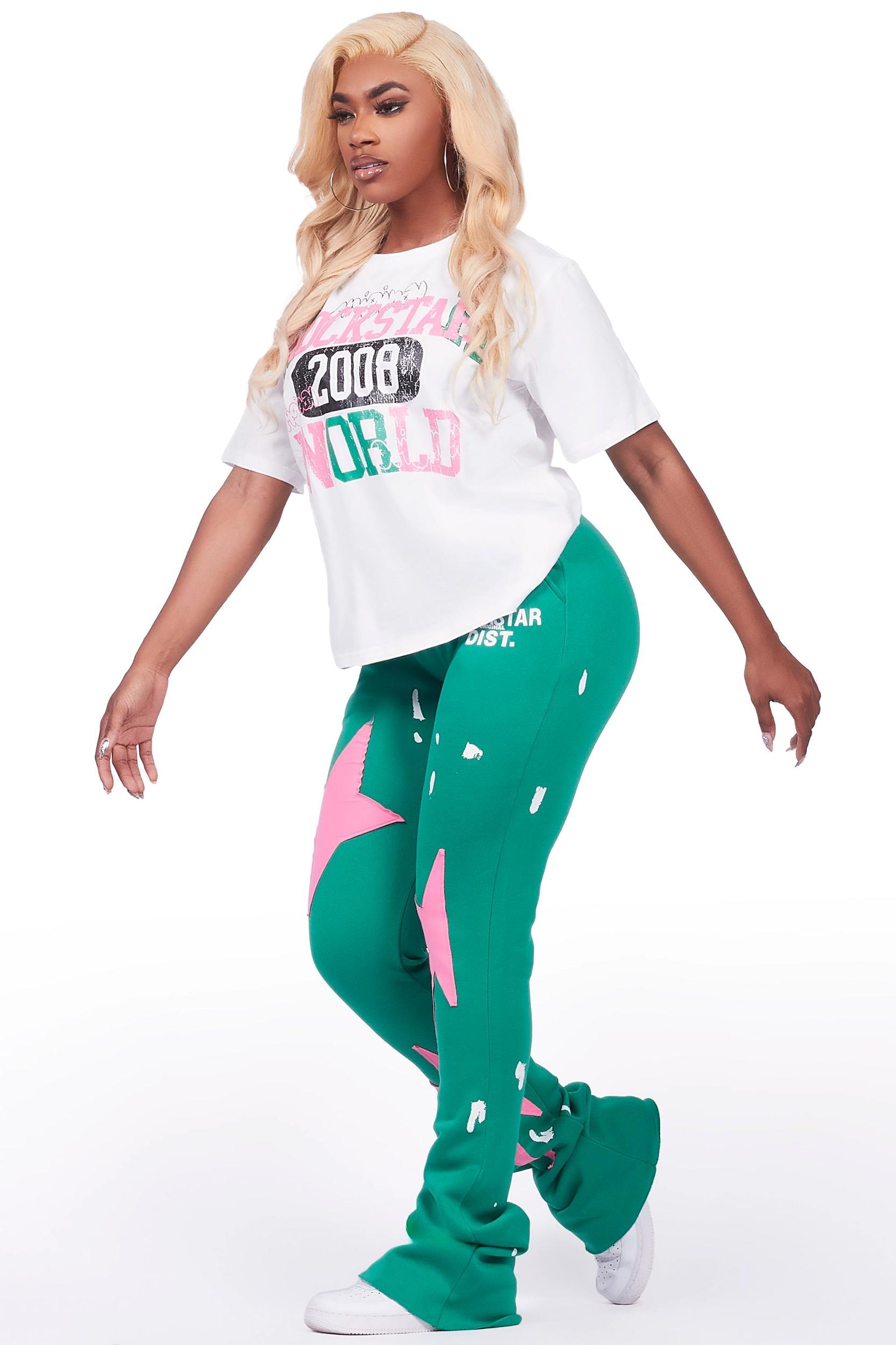 Aliyah White/Green T-Shirt Trackset Female Product Image