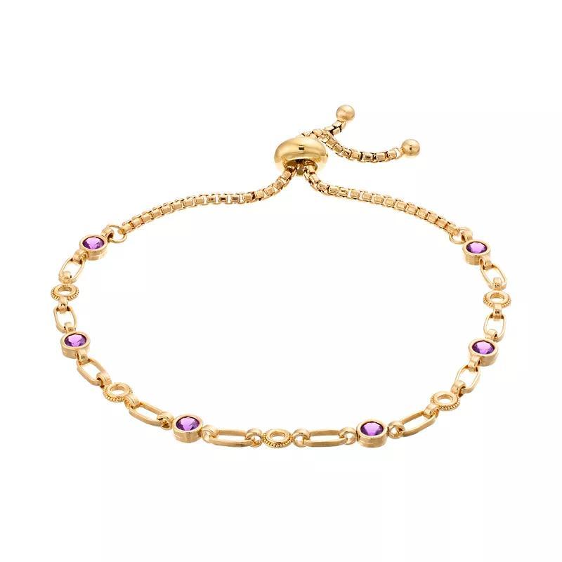 Kristen Kesho Sterling Silver Lab-Created Amethyst & Circle Link Adjustable Bolo Bracelet, Women's, Size: 9.50, Gold Tone Product Image