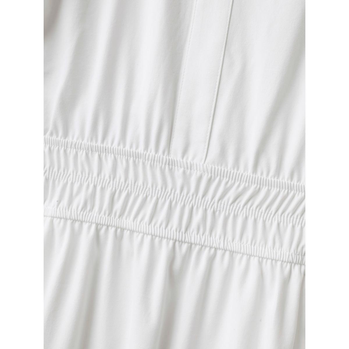 Plus Size Woven Shirred Waist Split Neck Midi Dress Originalwhite Women Flat collar with V-notch Short sleeve Curvy BloomChic 14-16/1X Product Image