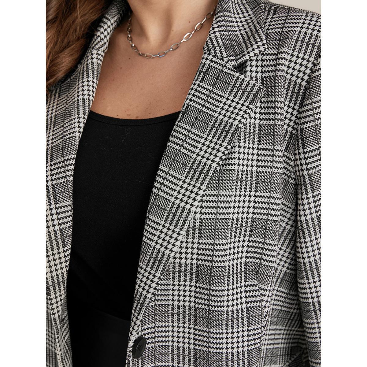 Plus Size Houndstooth Flap Pocket Open Front Coat Women Black Office Ladies Work Winter Coats BloomChic 14-16/1X Product Image