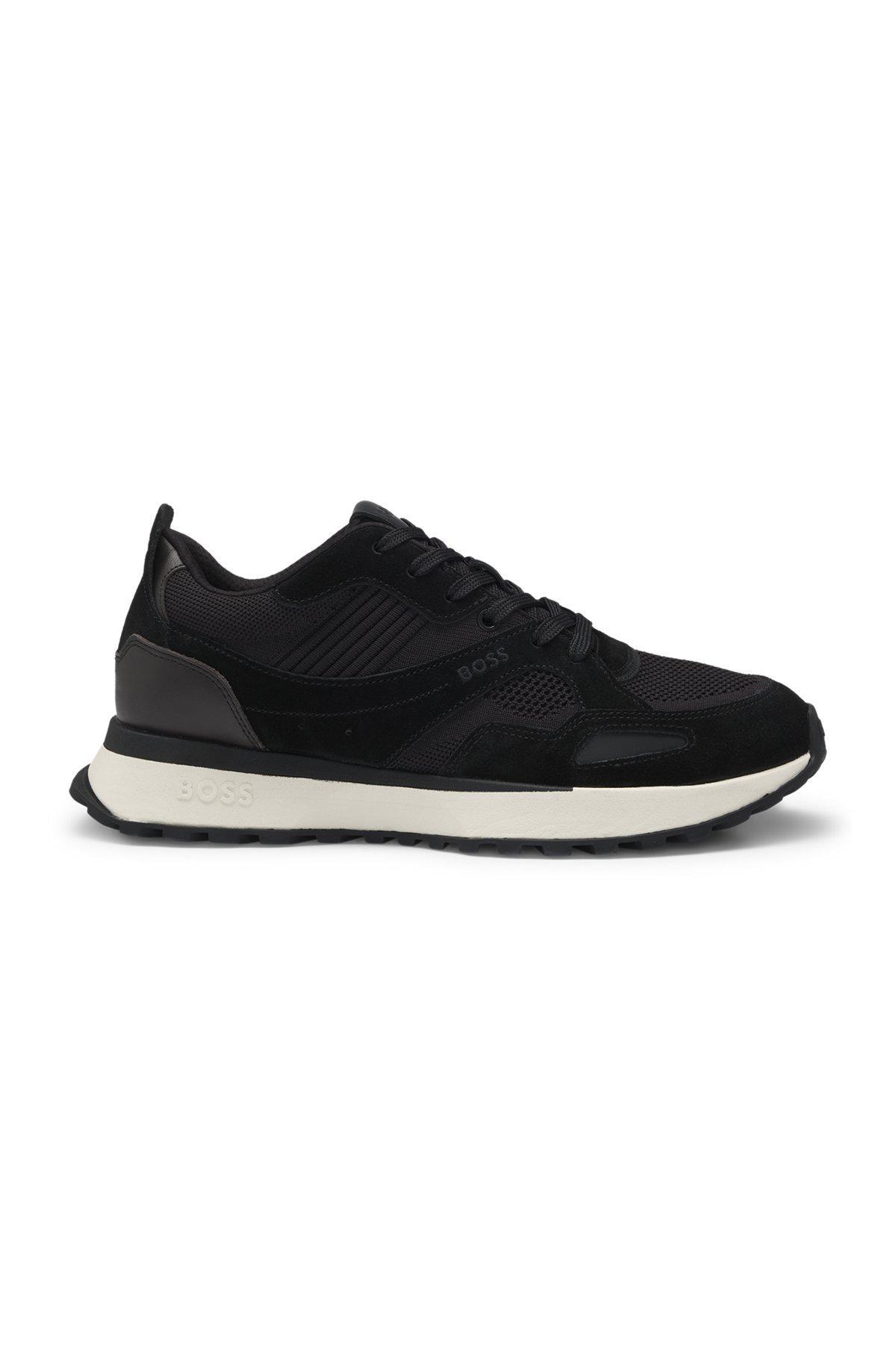 Trainers with knit and burnished-leather trims Product Image