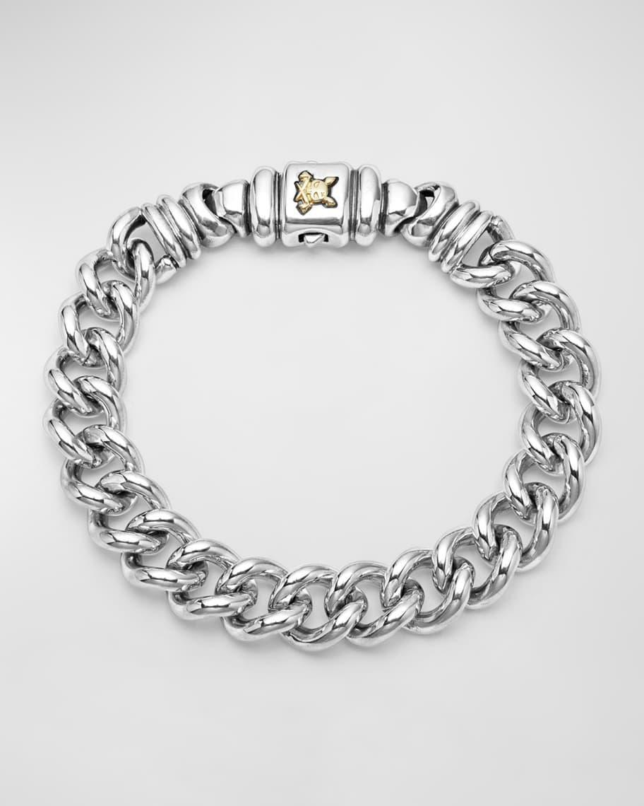 Mens Sterling Silver and 18K Gold Anthem Curb Krunch Crest Chain Bracelet Product Image