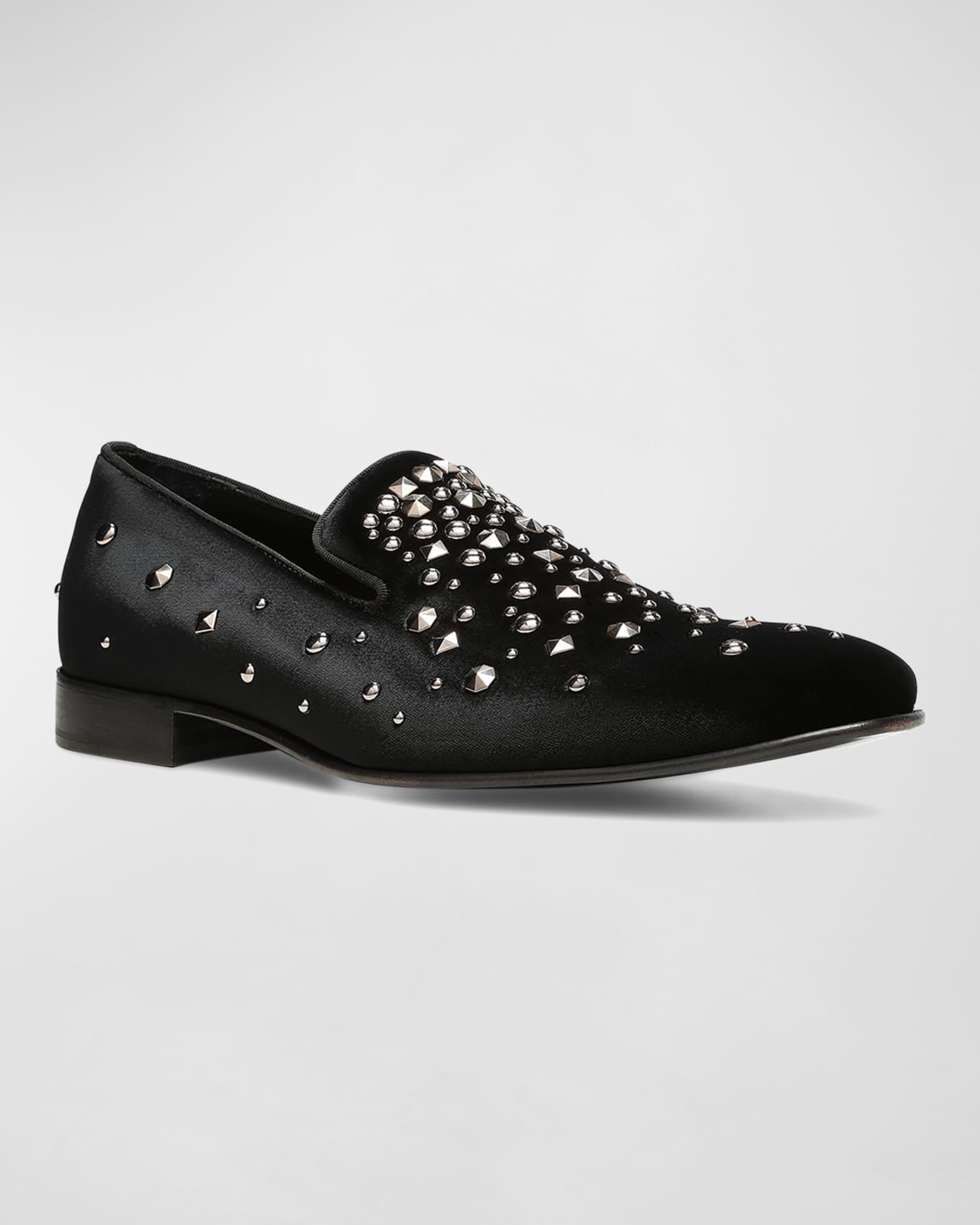 Men's Mixed Stud Velvet Smoking Slippers Product Image