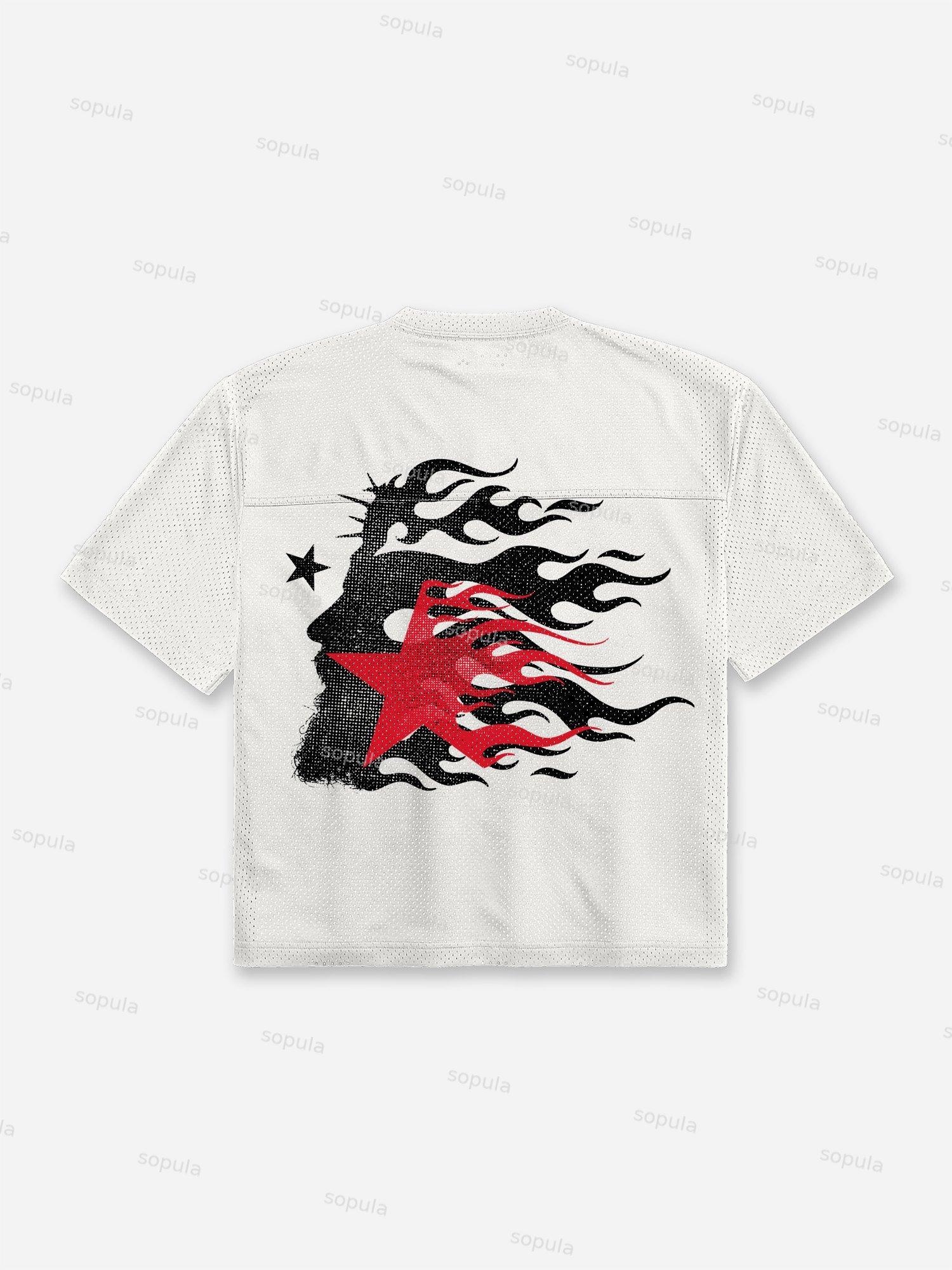 Flame Jesus Silhouette Blokecore Mesh Football Jersey T-shirt Product Image