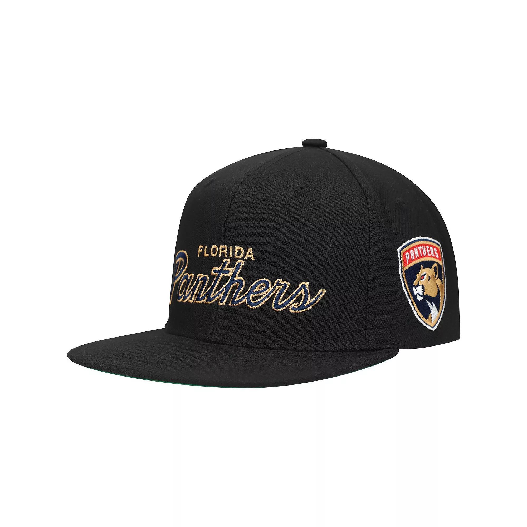 Men's Mitchell & Ness Black Florida Panthers Core Team Script 2.0 Snapback Hat, Pnt Black Product Image