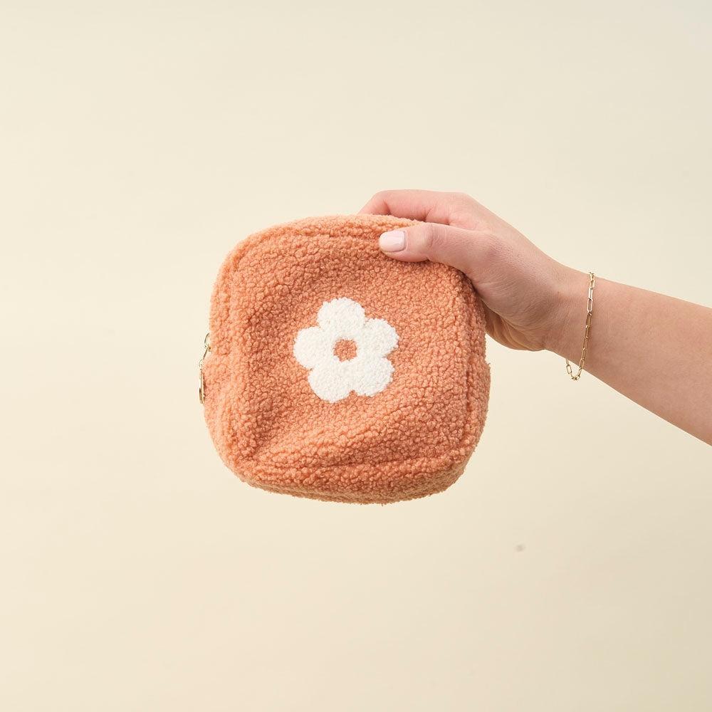 Square Flower Teddy Sherpa Zipper Pouch Product Image