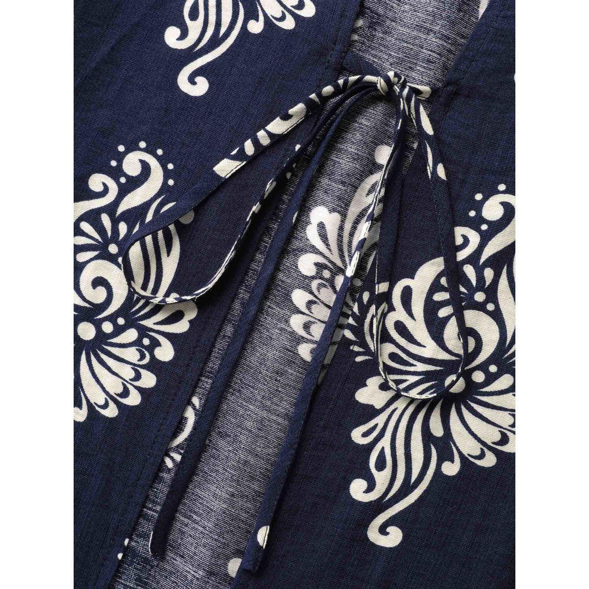 Plus Size Boho Print Tassels Hem Kimono Women Indigo Tie knot Loose Vacation Kimonos BloomChic 30/6X Product Image
