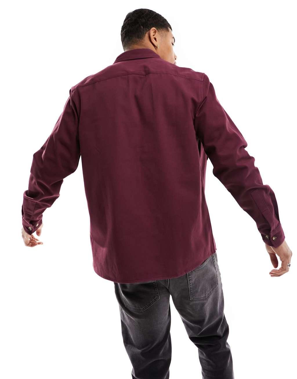 ASOS DESIGN cotton overshirt in burgundy  Product Image