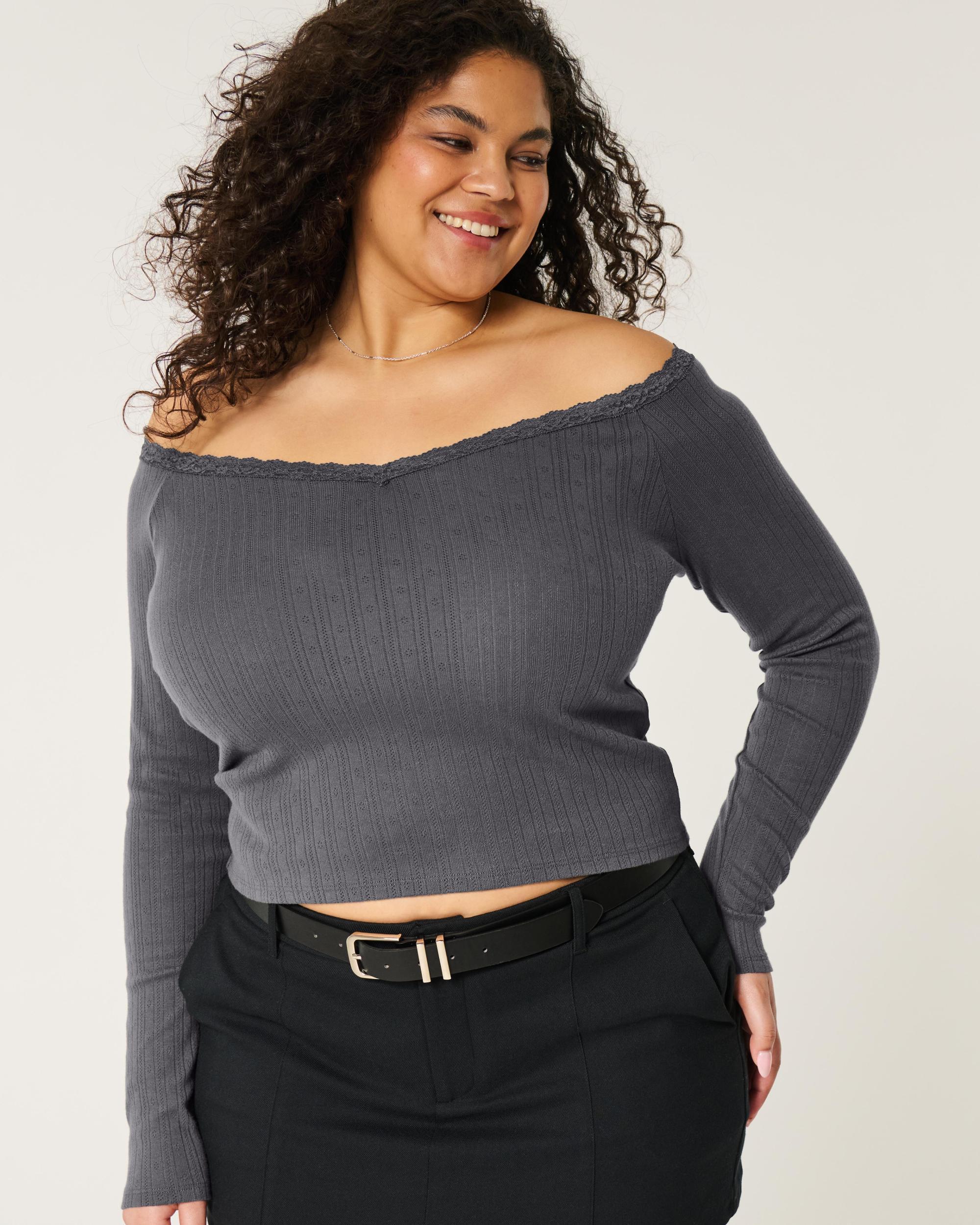 Pointelle Lace Trim Top Product Image