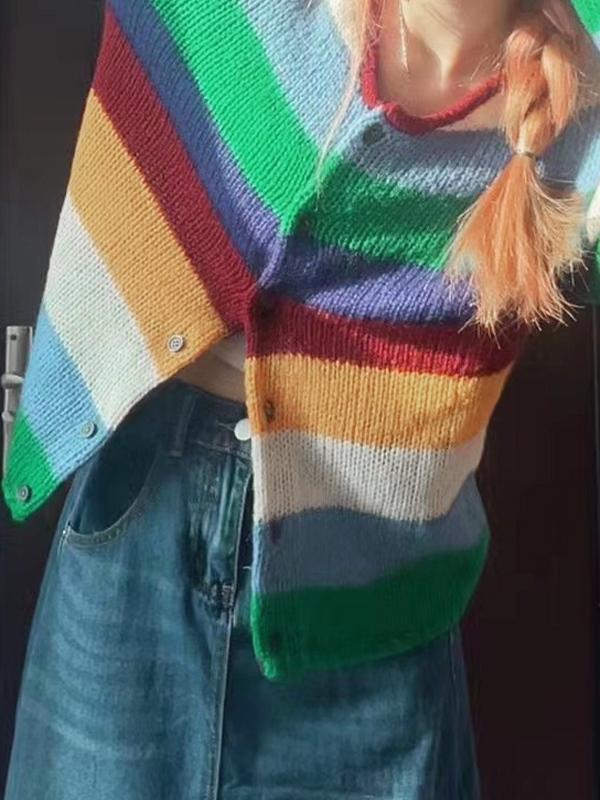 Contrast Color Rainbow Stripe Cardigan Product Image