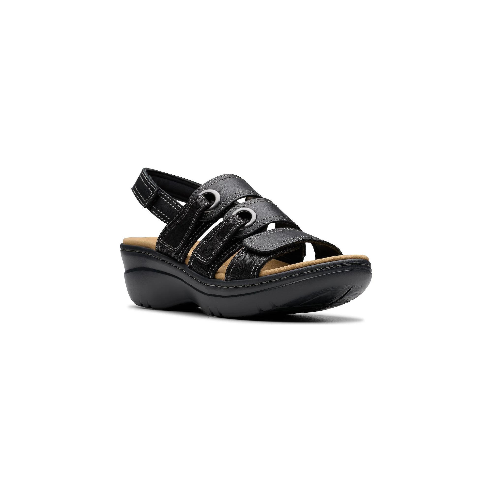 Clarks® Merliah2 Women's Wedge Sandals, Size: 12, Black Leather Product Image