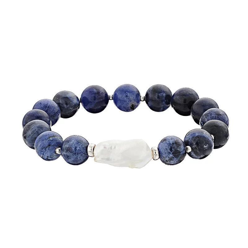 Aleure Precioso 10 mm Bead & Freshwater Pearl Stretch Bracelet, Women's, Size: 7.5", Sterling Sodalite Product Image
