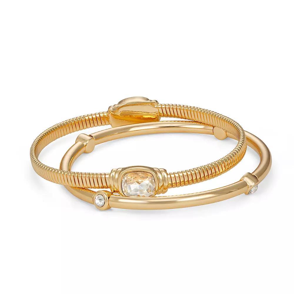 Nine West Gold Tone Stone Stretch Bracelet Duo Set, Womens Product Image