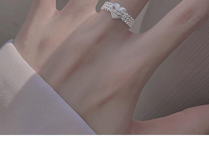 Heart Beaded Alloy Open Ring Product Image