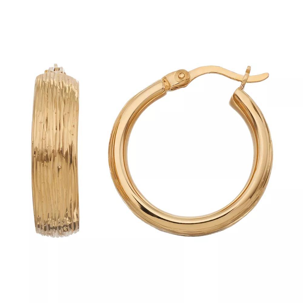 18k Gold Over Silver Textured Hoop Earrings, Women's, Yellow Product Image