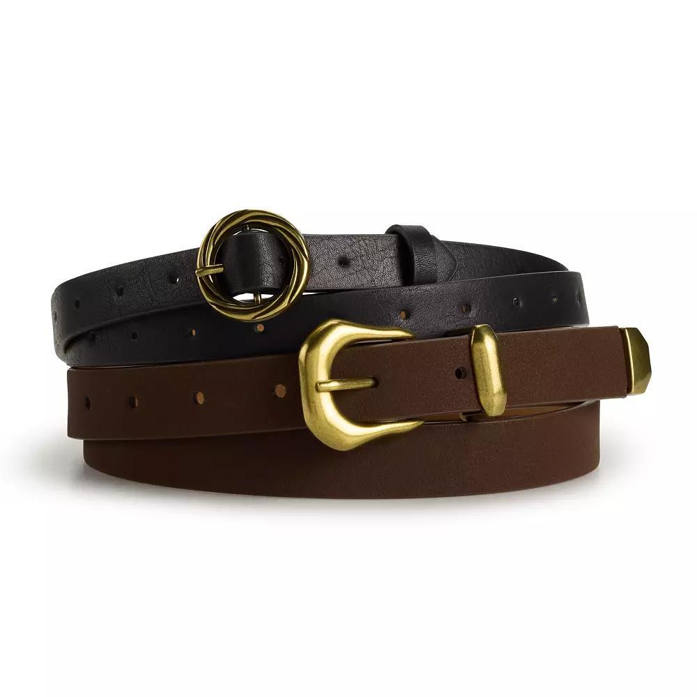 Women's Sonoma Goods For Life® Sculpted Buckle Brown Belt & Textured Buckle Black Belt 2-Pack, Size: XL, Brown Black Product Image