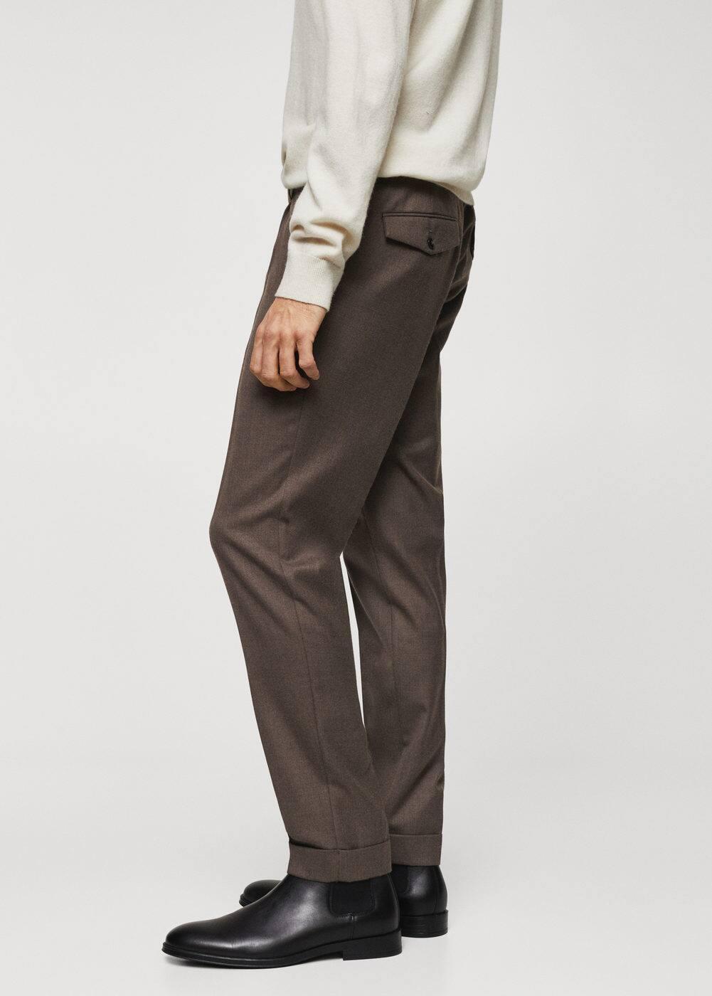Mango Mens Slim-Fit Cotton Pleated Pants Product Image