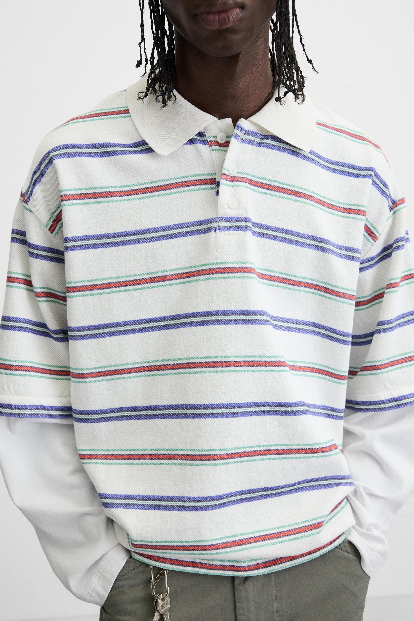 STRIPED LAYERED EFFECT POLO SHIRT Product Image