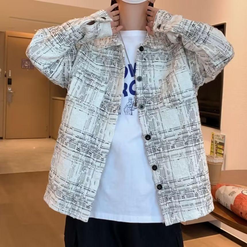Collared Plaid Button-Up Jacket Product Image