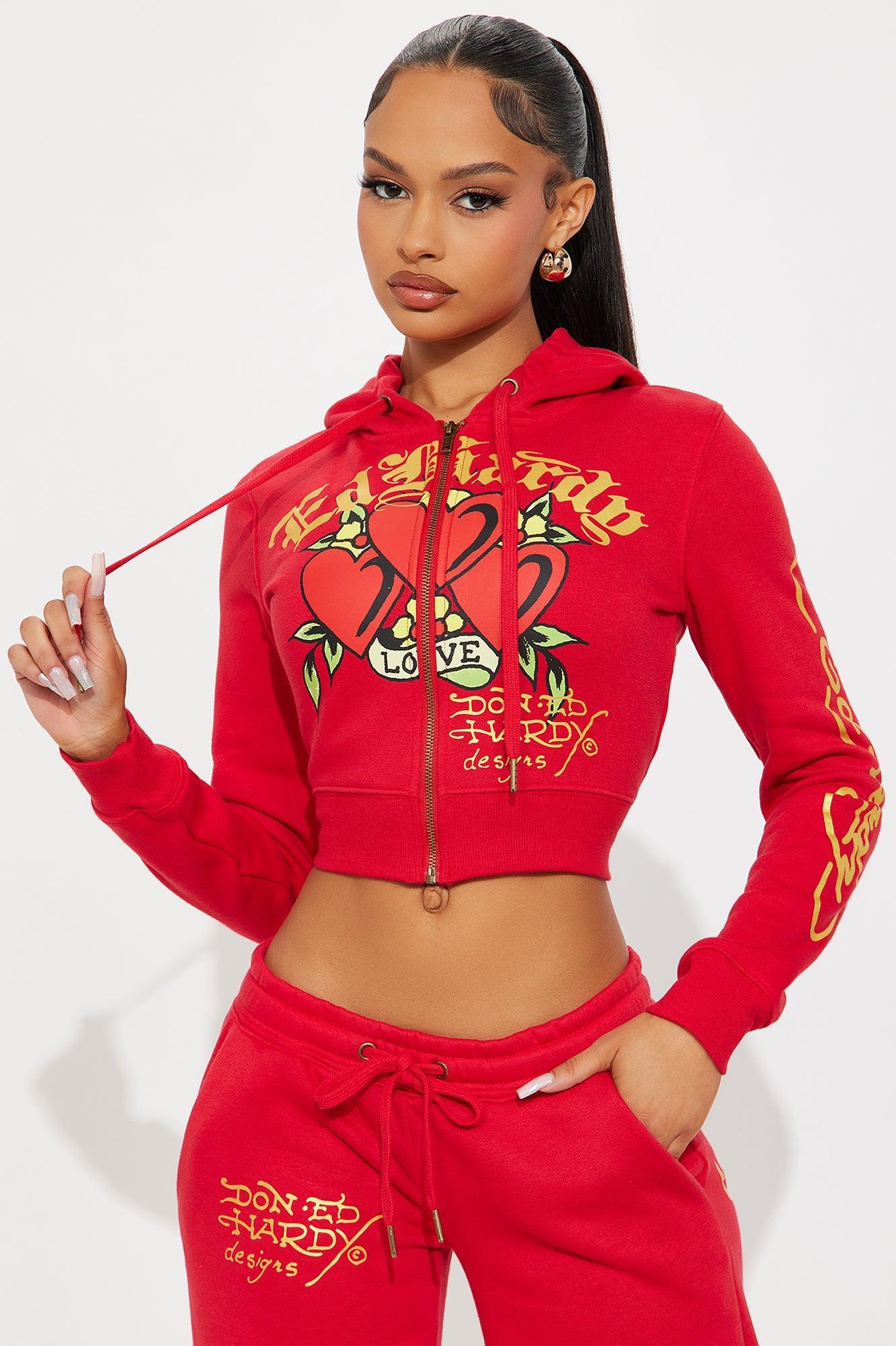 Ed Hardy Dragon Heart Front Zip Hoodie - Red Product Image