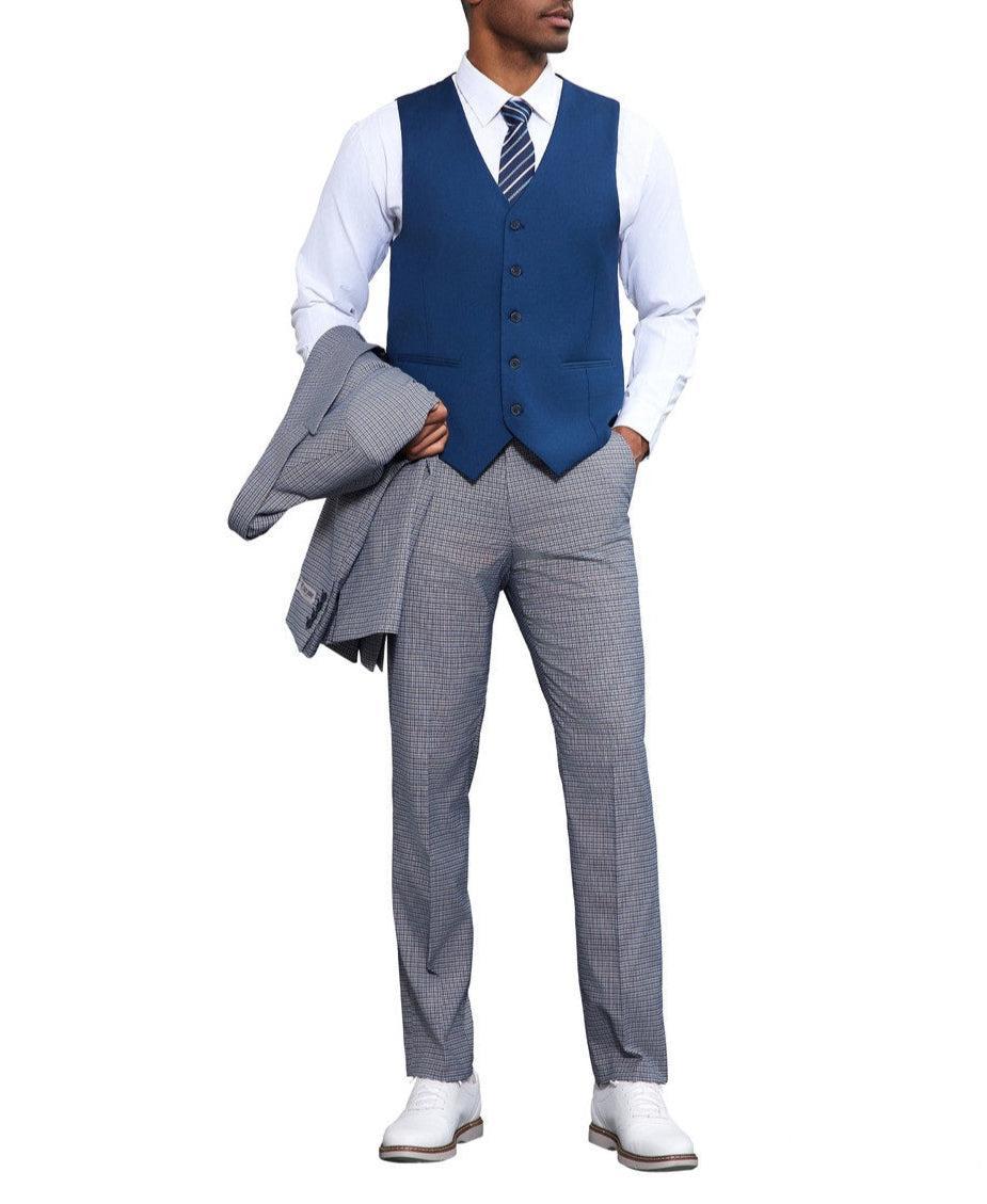 Stacy Adams - 3 Piece Suit Glen Plaid Hybrid Fit Peak Lapel in Grey Product Image