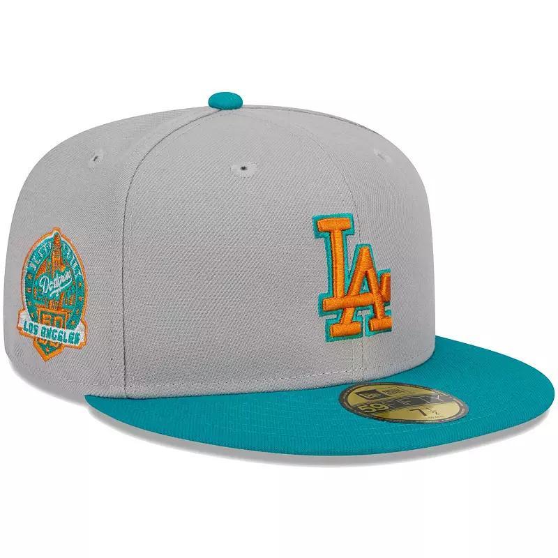 Men's New Era Gray/Teal Los Angeles Dodgers  59FIFTY Fitted Hat, Size: 7 3/4, Grey Product Image