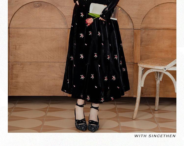 Long-Sleeve Cutout Velvet Maxi A-Line Dress Product Image