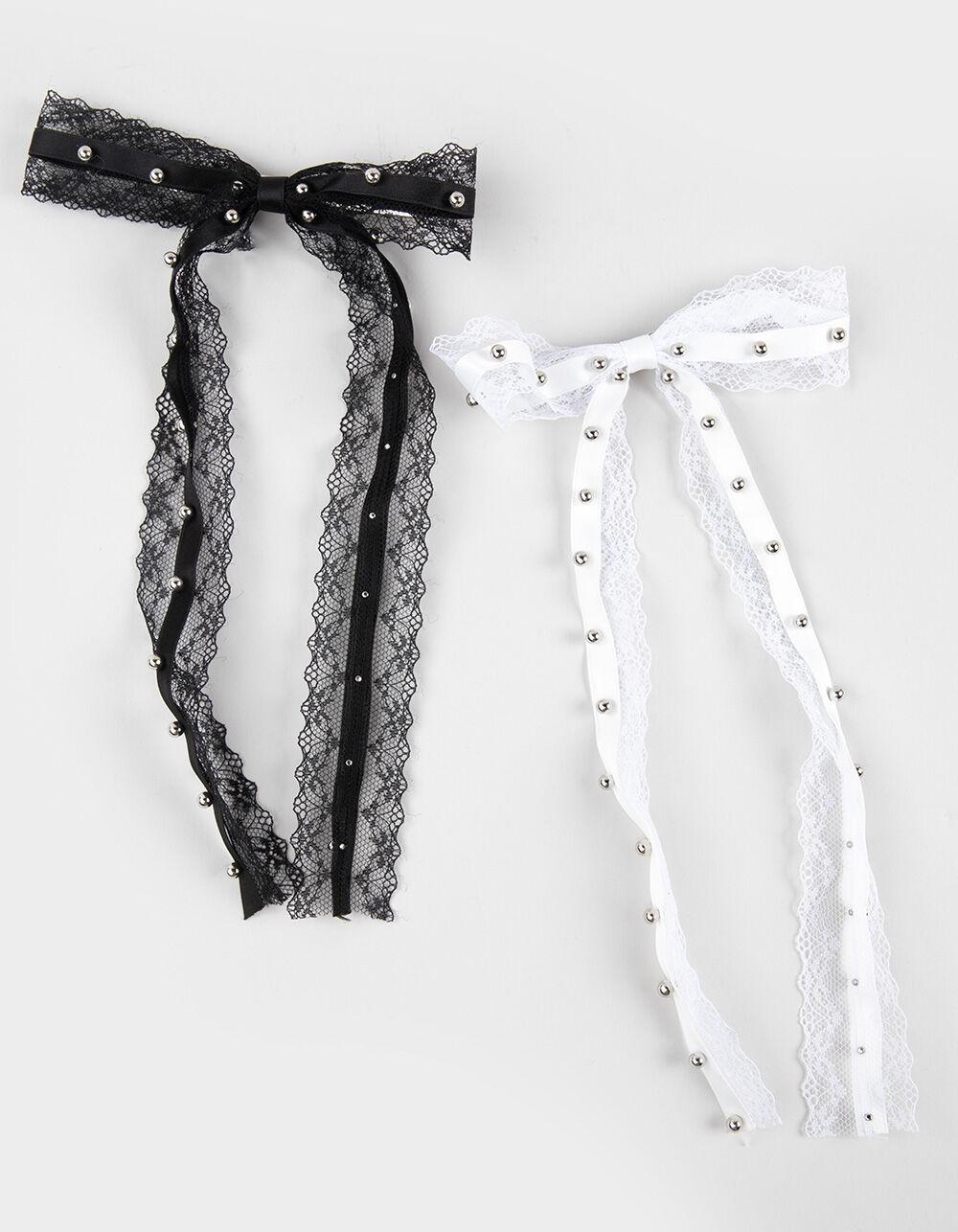 FULL TILT 2 Pack Beaded Lace Bow Set - BLACK COMBO Product Image