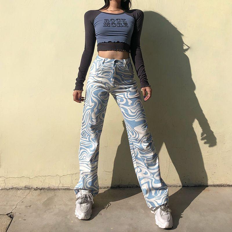 High-Waist Zebra Print Straight-Leg Jeans Product Image