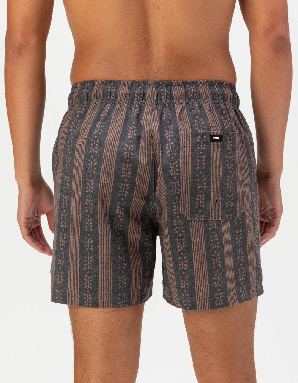 RSQ Mens Black/Brown Stripe Swim Shorts - BLACK/BROWN Product Image