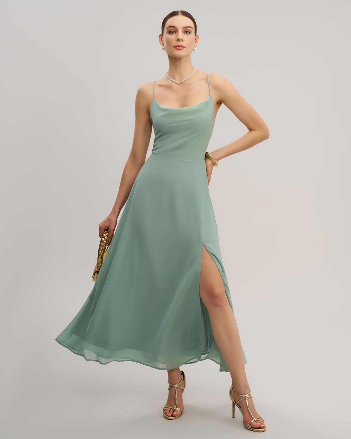 Green Slit Slip Maxi Dress Product Image