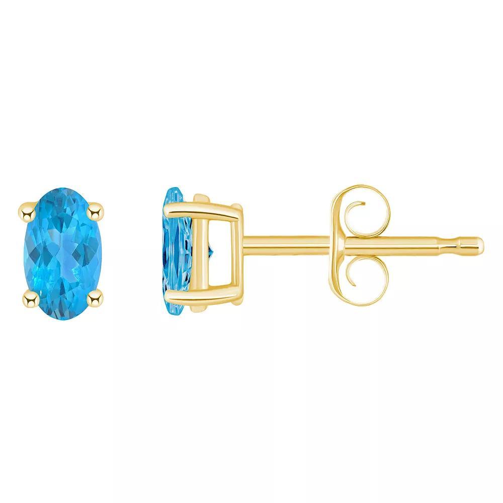 14k White Gold Oval Birthstone Stud Earrings, Women's, Blue Topaz Dec Product Image