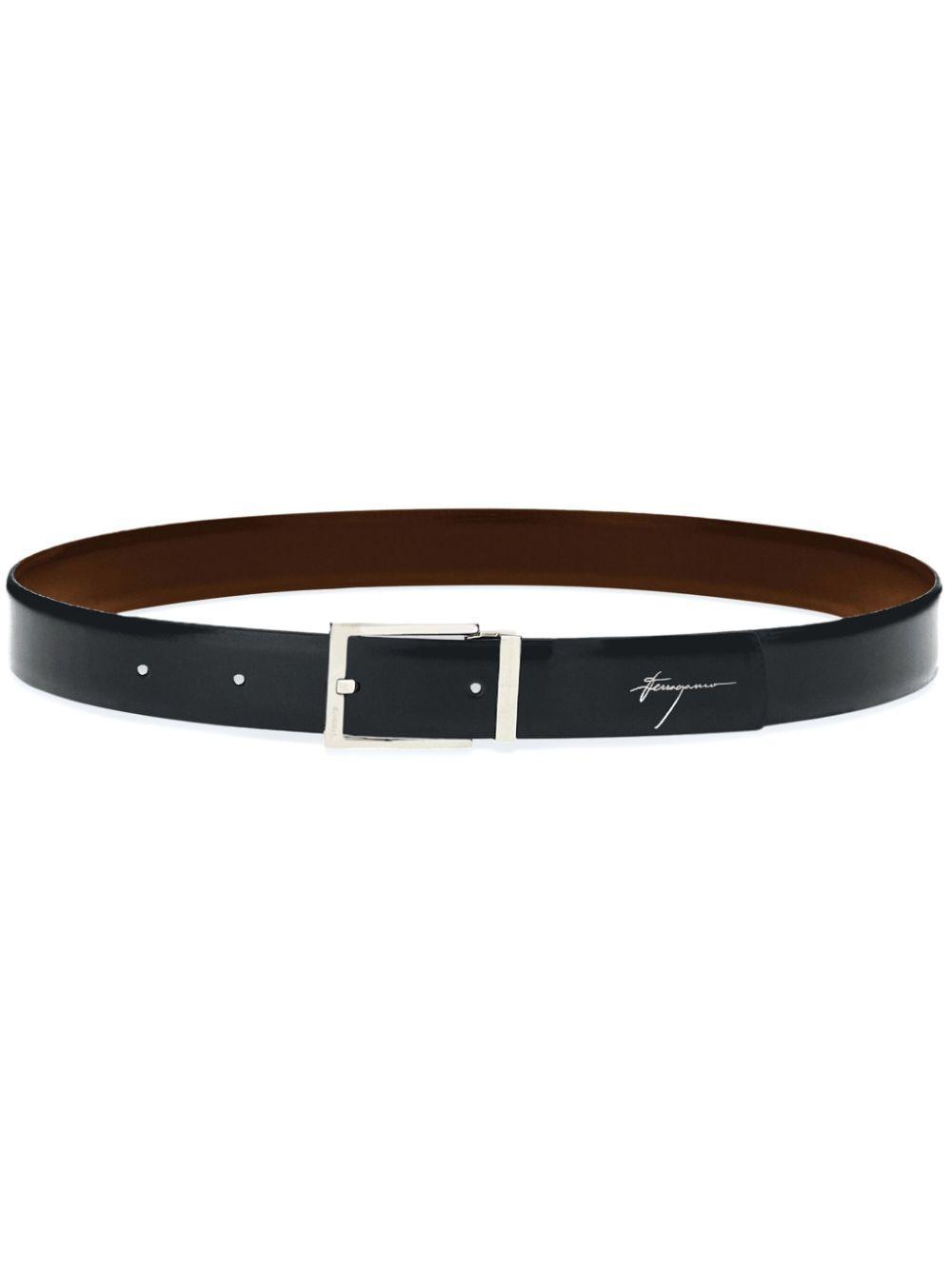 FERRAGAMO Logo-engraved-buckle Reversible Leather Belt In Black Product Image