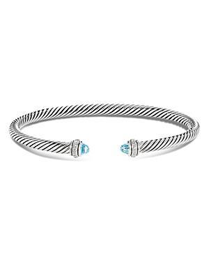 David Yurman Sterling Silver Cable Classic Bracelet with Blue Topaz & Diamonds Product Image