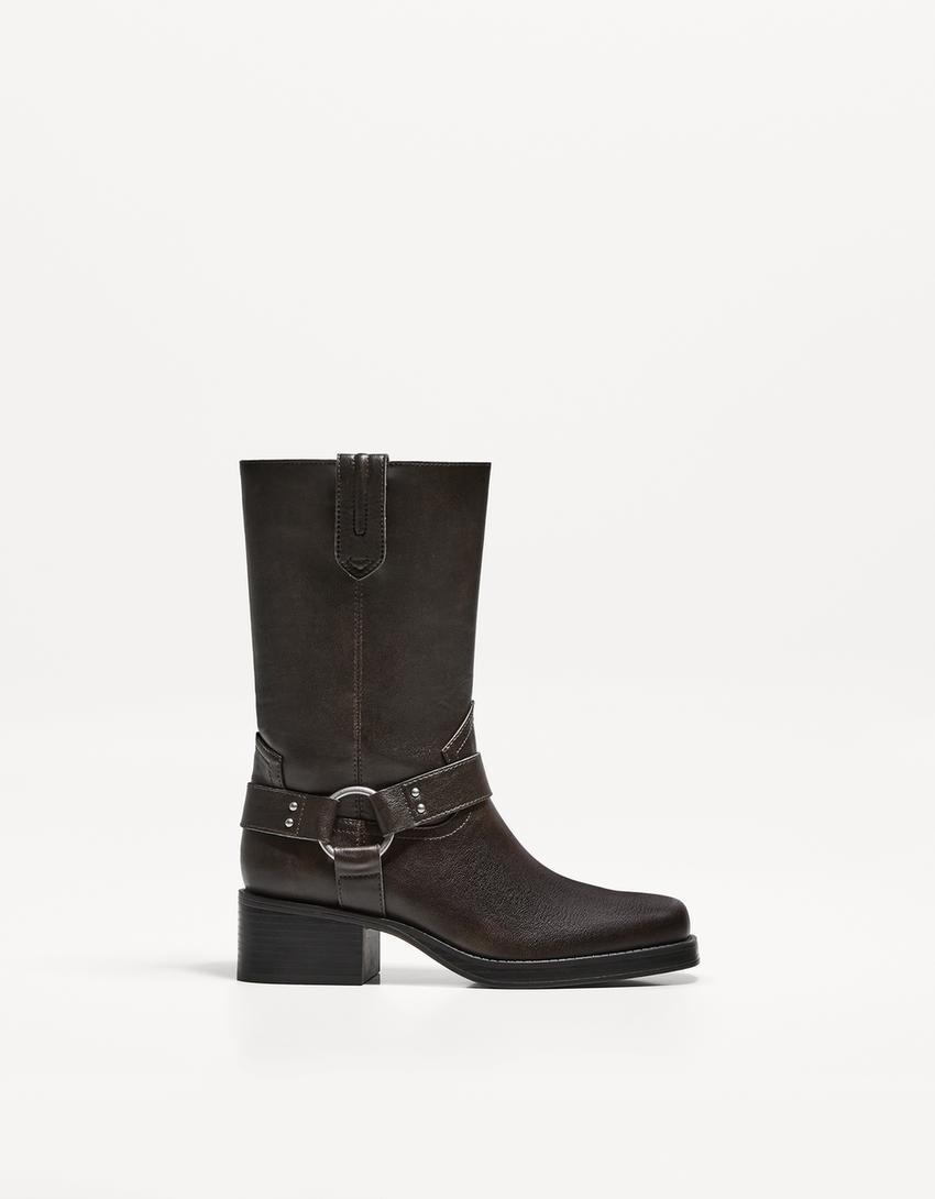 Mid-calf flat biker boots Product Image