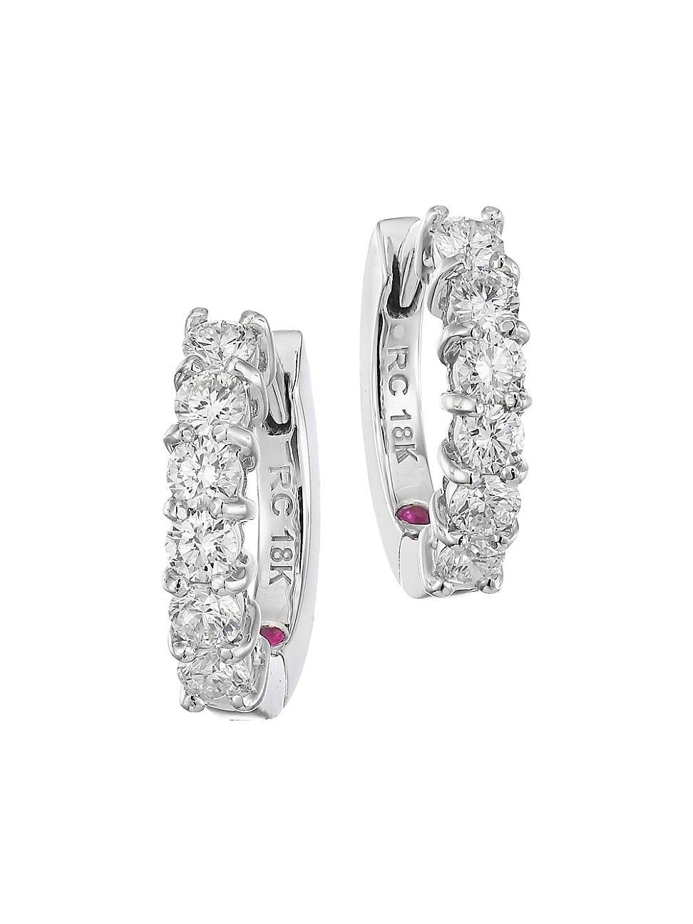 Roberto Coin 18K White Gold Small Hoop Earrings with Diamonds Product Image