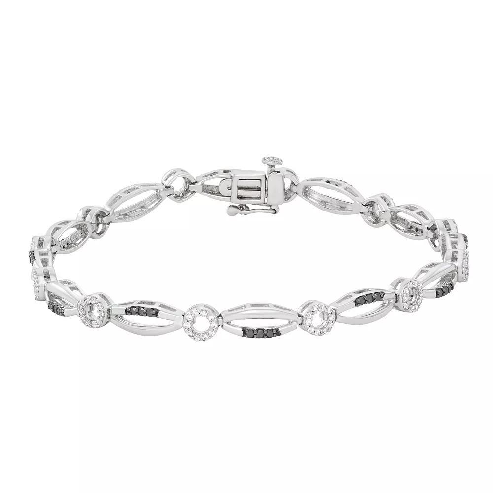 Sterling Silver 3/4 Carat T.W. Black & White Diamond X&O Bracelet, Womens Two Tone Product Image