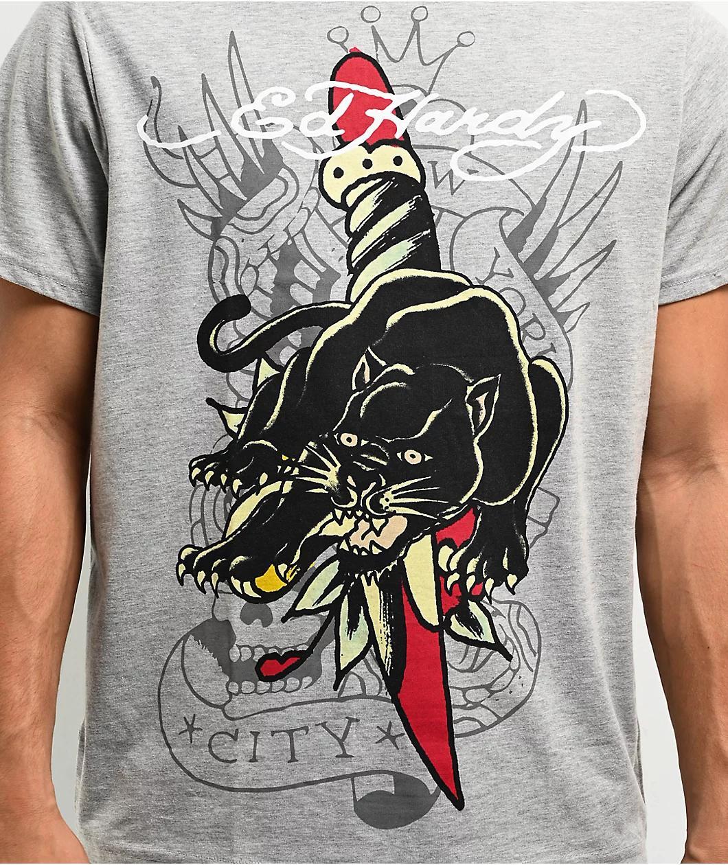 Ed Hardy Panther Dagger Heather Grey T-Shirt Product Image