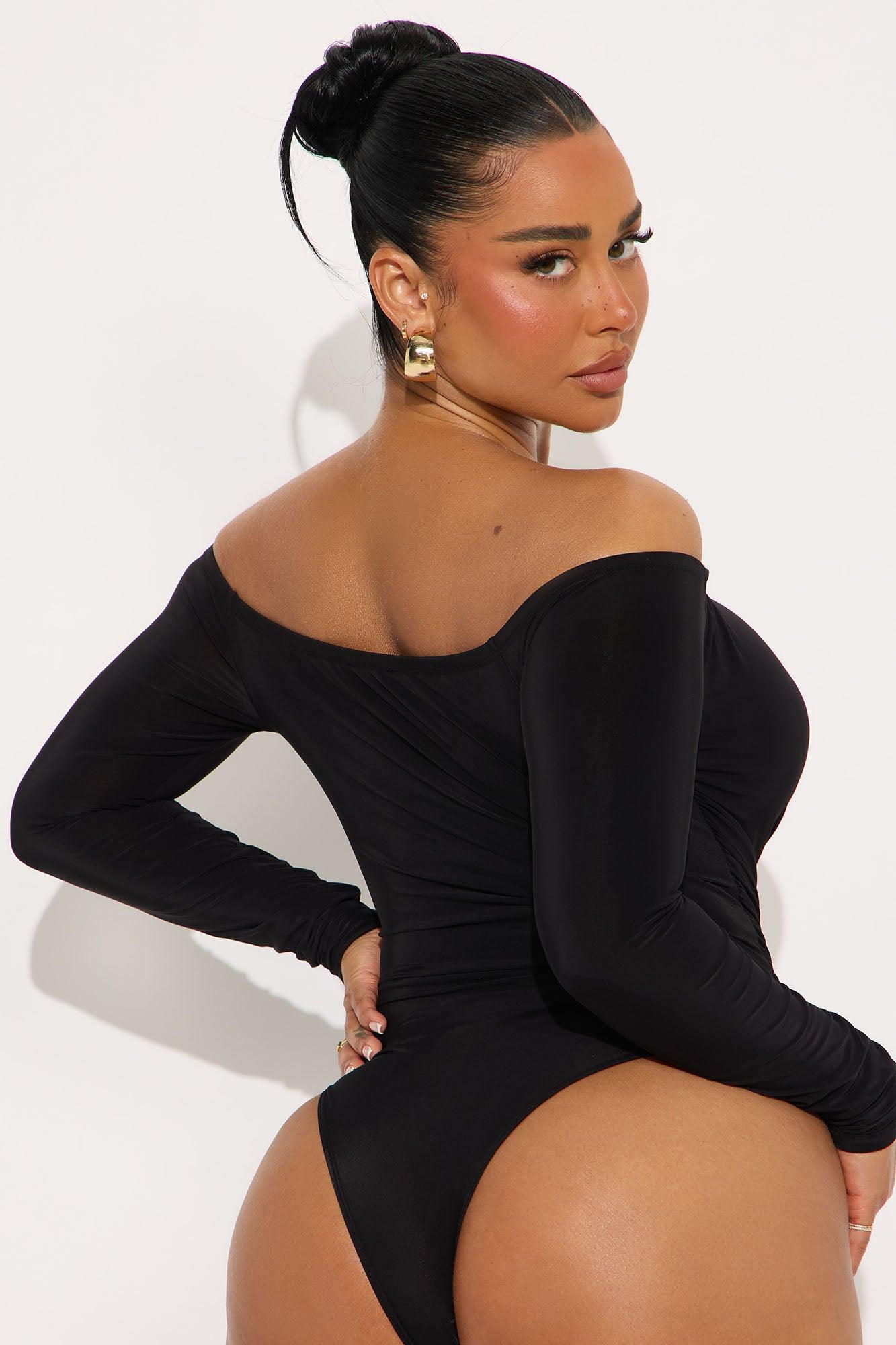 High-Profile Long Sleeve Off Shoulder Bodysuit - Black Product Image