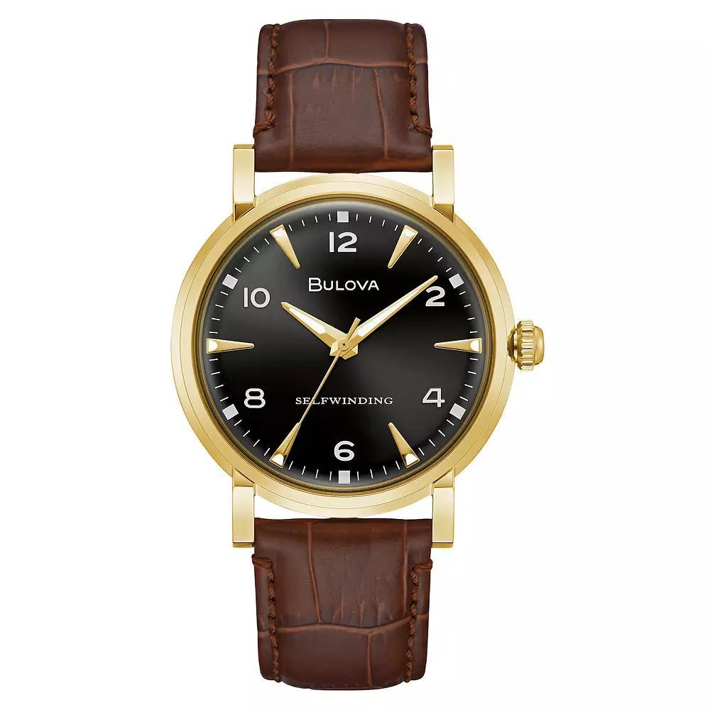 Bulova Mens American Clipper Gold Tone Stainless Steel Automatic Watch - 97A151 Brown Product Image