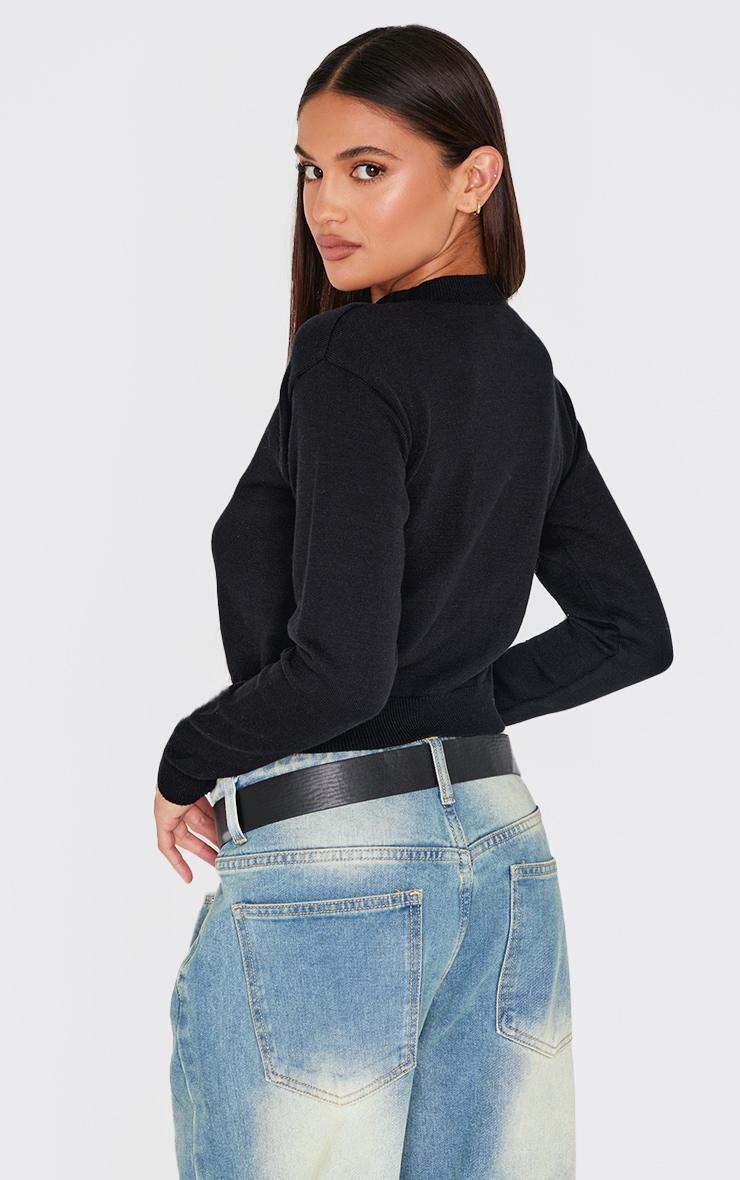 Black Basic Knit Cropped Cardigan Product Image