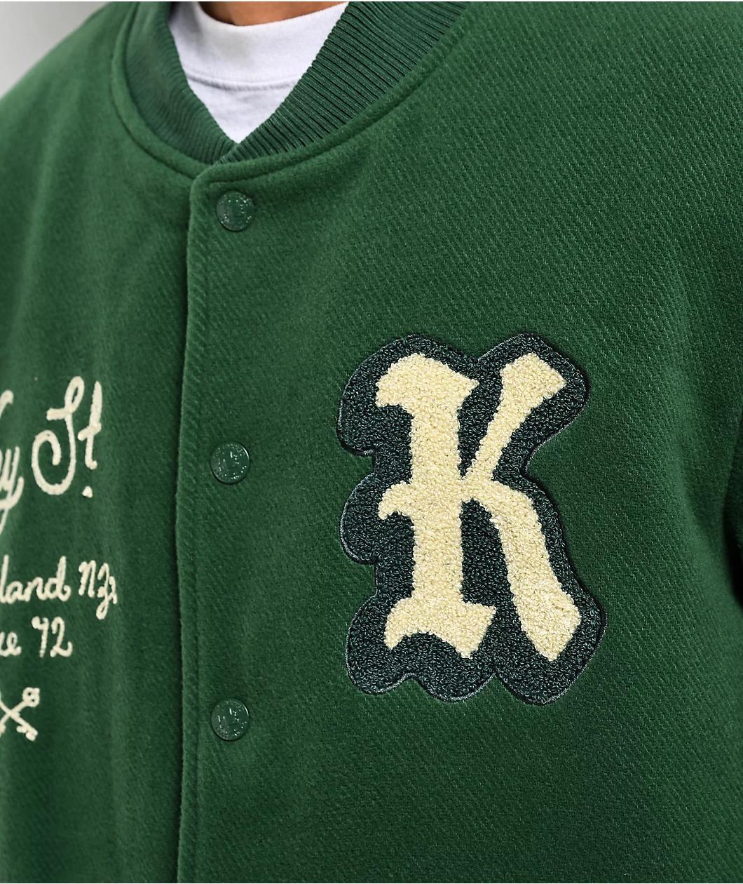 Key Street Parts & Service Green Varsity Jacket Product Image